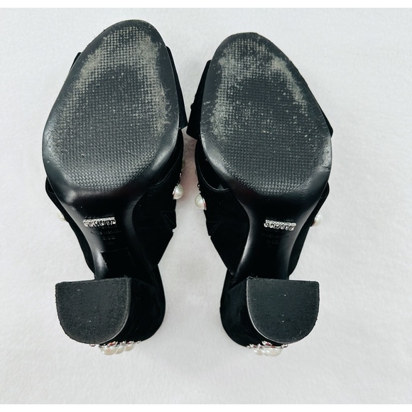 SCHUTZ Black Suede Imitation Pearl Deco. Heel Open Toed Mule - Picture 7 of 9